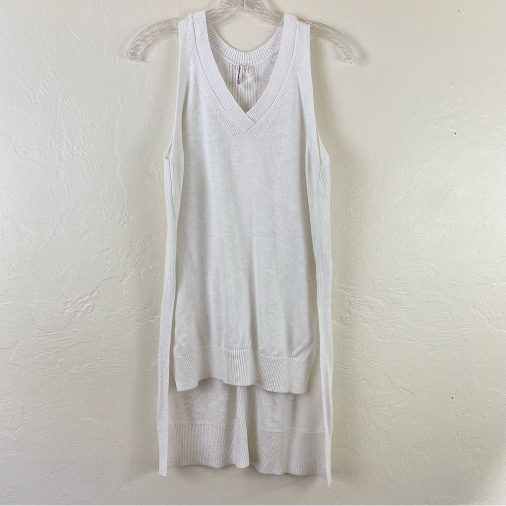 Anthropologie Size Small White Ribbed Knit V-neck Sleeveless Long Tunic Sweater